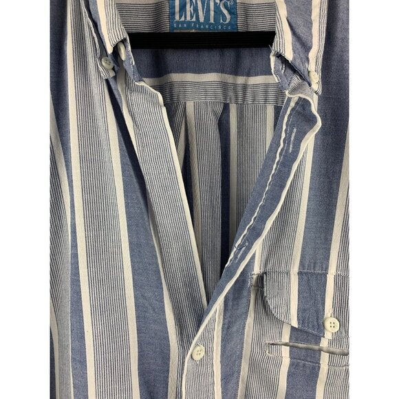 Levis San Francisco Mens XL Blue & White Striped Button-Up Shirt - Picture 3 of 7